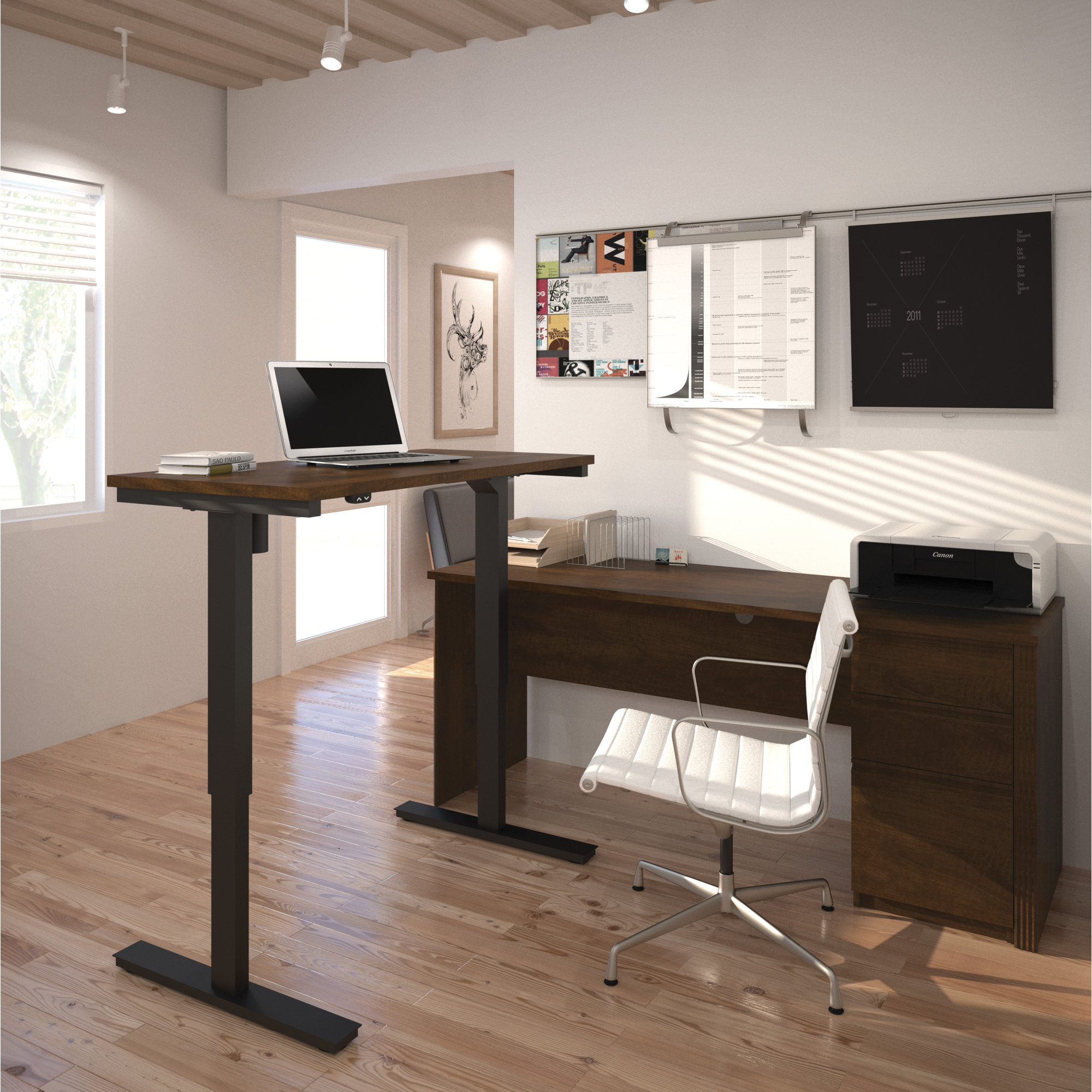 L Shaped Standing Desk Red Barrel Studio Bormann L-Shape Standing Desk with Height Adjustable